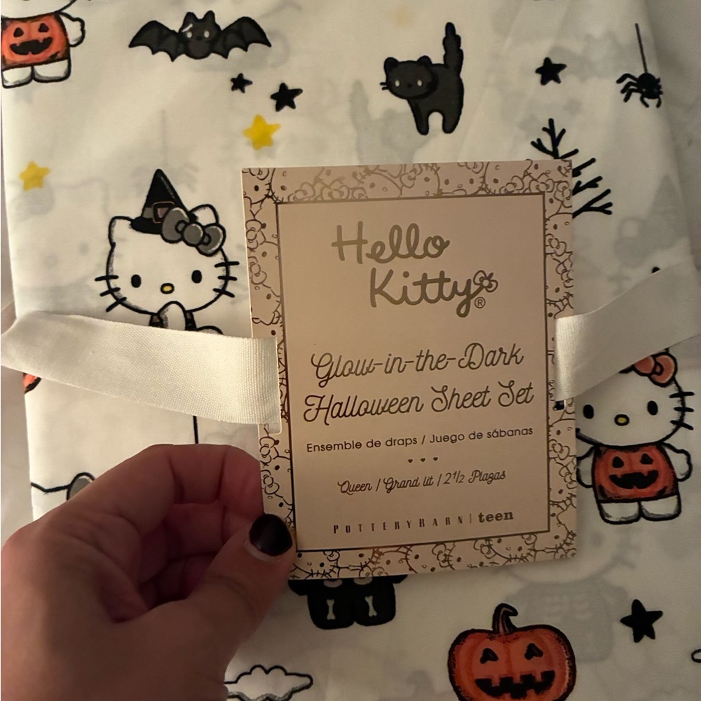Pottery Barn Teen Hello Kitty Halloween Glow in the Dark Flat sheet Only!